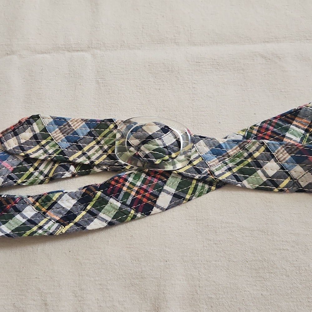 J.Crew Multicolor Plaid Belt with Clear Acrylic Buckle